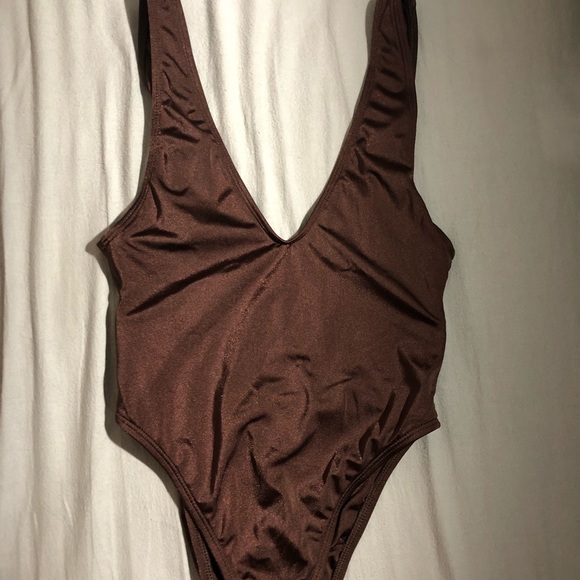 BASTA SURF HIGH LEG EYE MAILLOT SOLID ONE-PIECE SWIMSUIT small brown - Picture 1 of 7